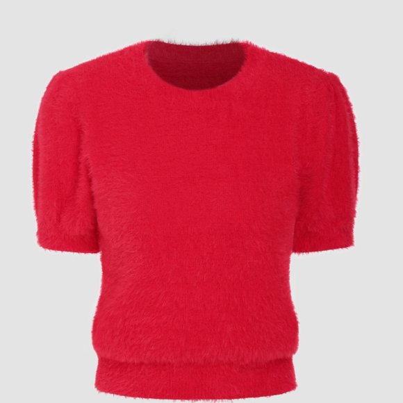 RED Round Neck Knitted Short Sleeve Top - L - Picture 2 of 3
